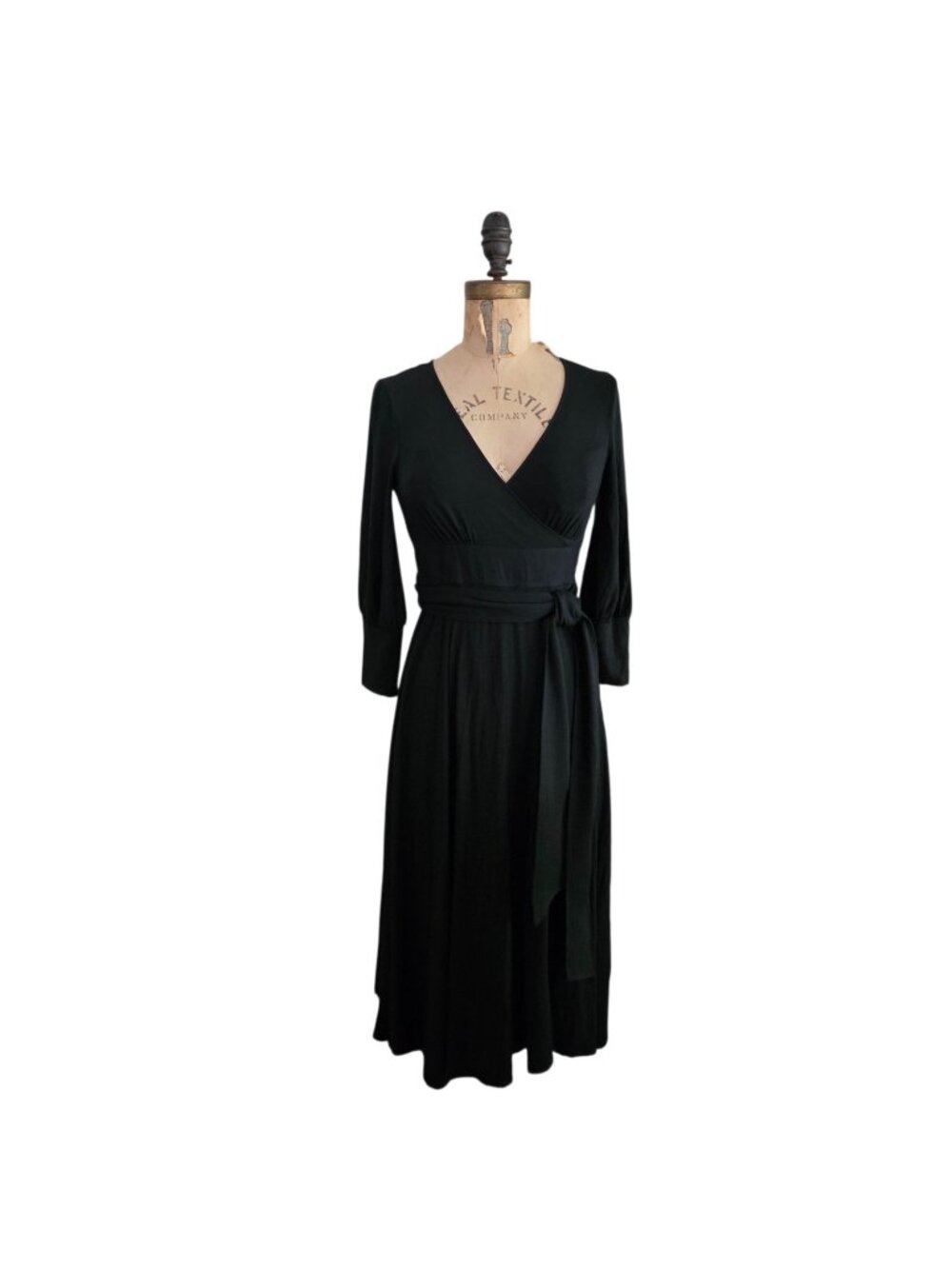 Theory Stretch Jersey Wrap 3/4 Sleeve Dress Black P XS EUC